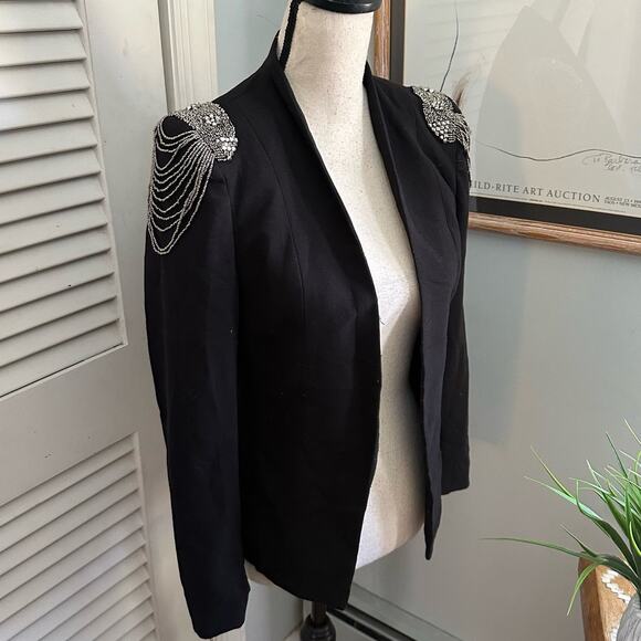 H&M Womens Jacket Chain Embeliished Shoulder Open Front Evening Party Goth | 4 - Picture 4 of 12
